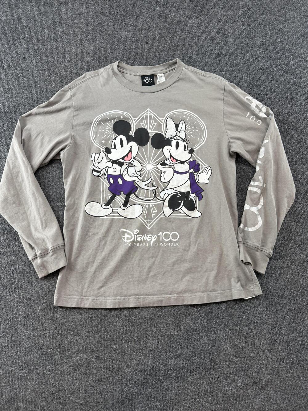 Disney Shirt Kids Small Gray Mickey Minnie Disney 100 Long Sleeve Tee Top